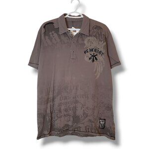 Vintage Y2K Graphic Polo Shirt Brown Size XL